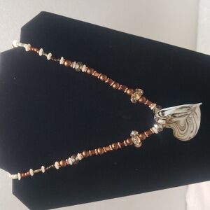 Unique Glass Heart Pendant Beaded Necklace.